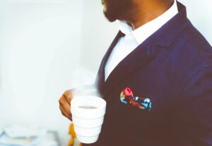 Criminal lawyer drinking coffee