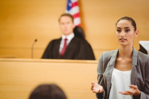 Criminal lawyer talking to jury