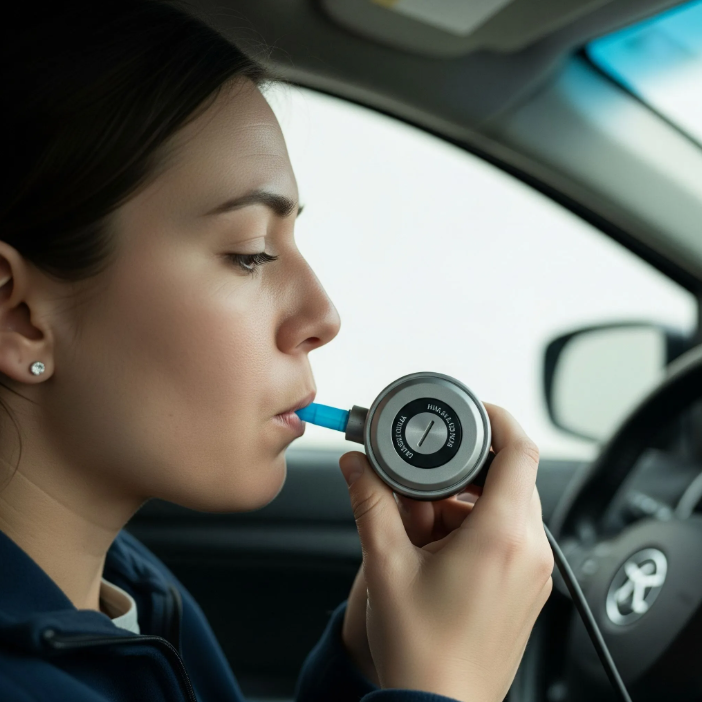 Female driver using ignition interlock device after a Nassau County DWI conviction in her car